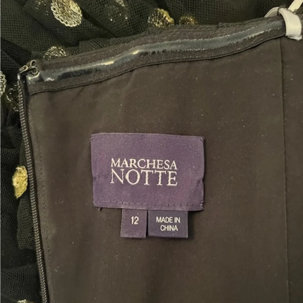 Marchesa Notte Off Shoulder Polka Dot Sequin Gown - Picture 12 of 12